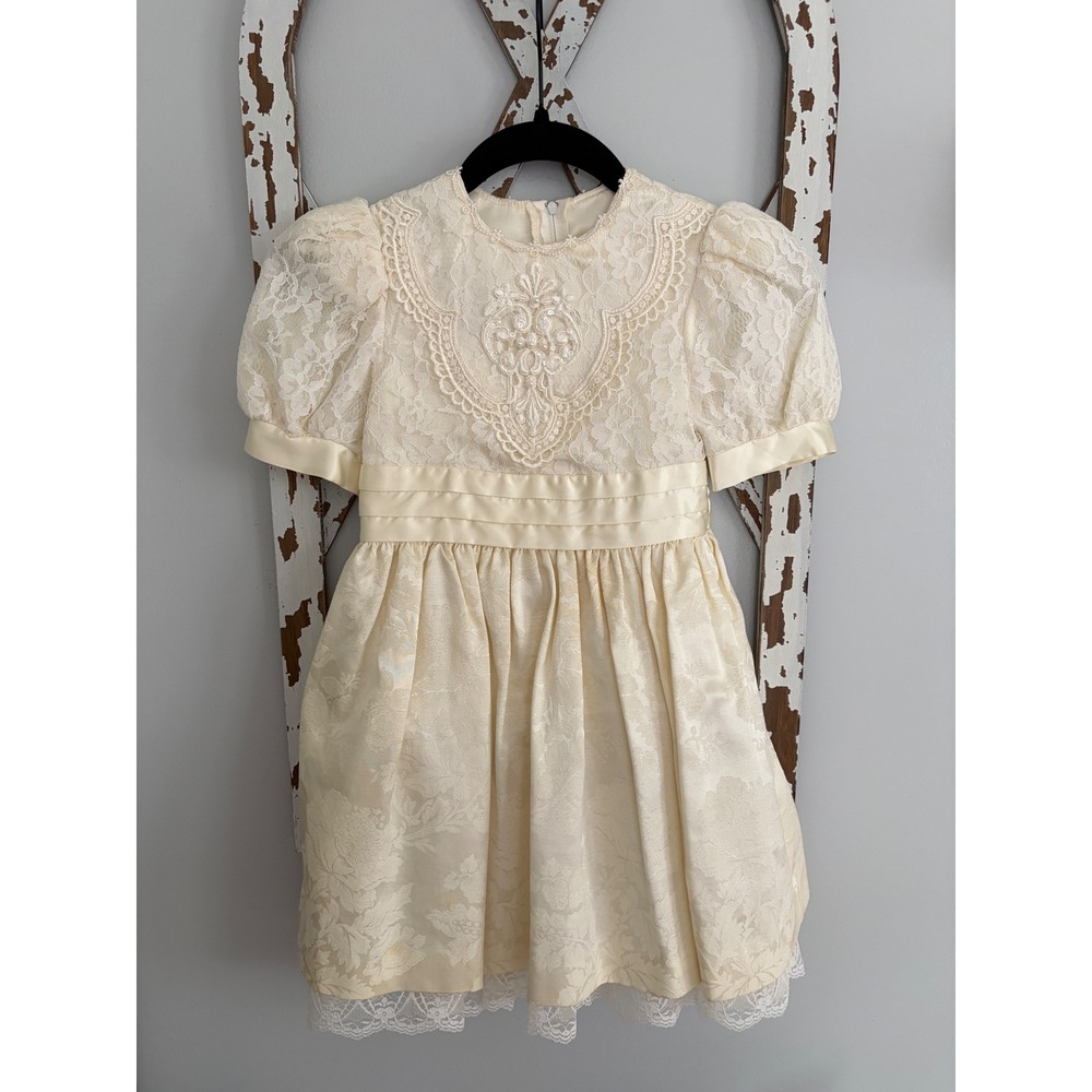 Vtg Jessica McClintock Girls Victorian Ivory‎ Lace Dress Girls Size 5